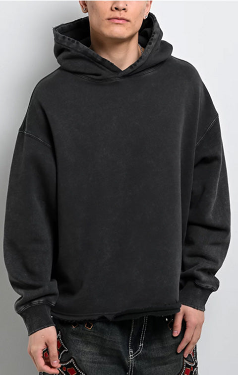 Fundamentals Raw Hem Black Wash Hoodie